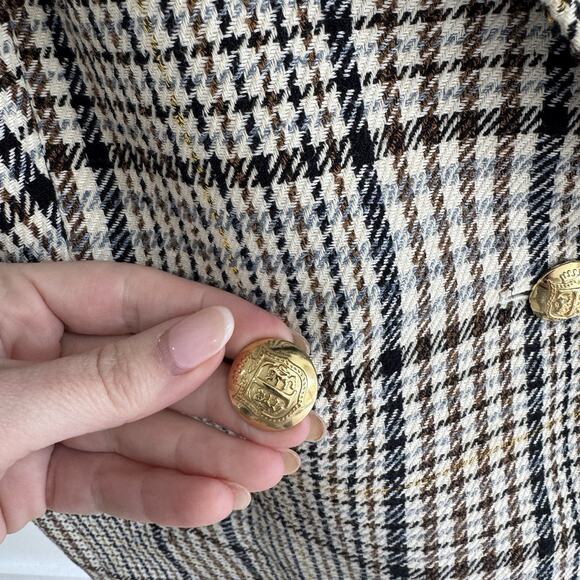 Talbots Plus Size Blue Brown Herringbone Double Breasted Blazer 16W - Picture 3 of 4